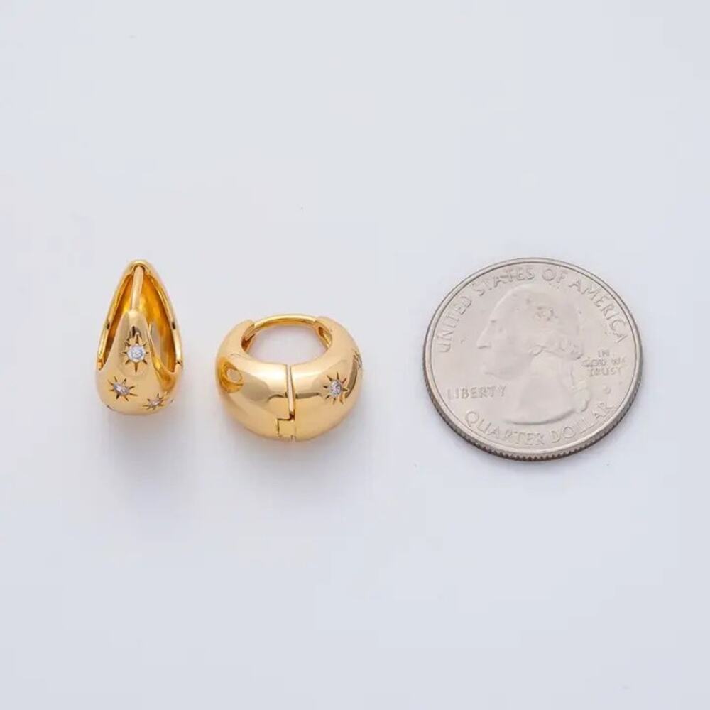 NWT Aim Eternal 18K Gold Filled 15mm Celestial Star CZ Dome Huggie Hoop Earrings - Picture 2 of 3